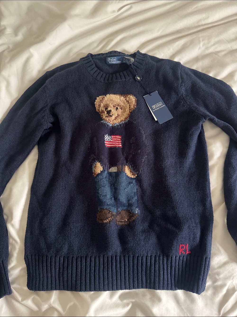 Polo by Ralph Lauren Navy Teddy Bear Intarsia Crewneck Sweater